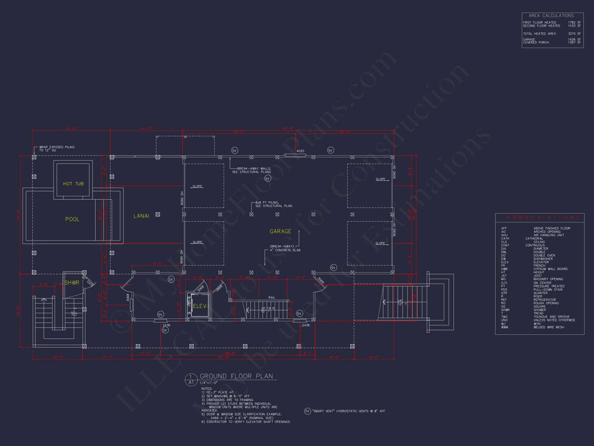 Beach house Floor Plan with CAD, 5 Bedrooms, and 2 Levels