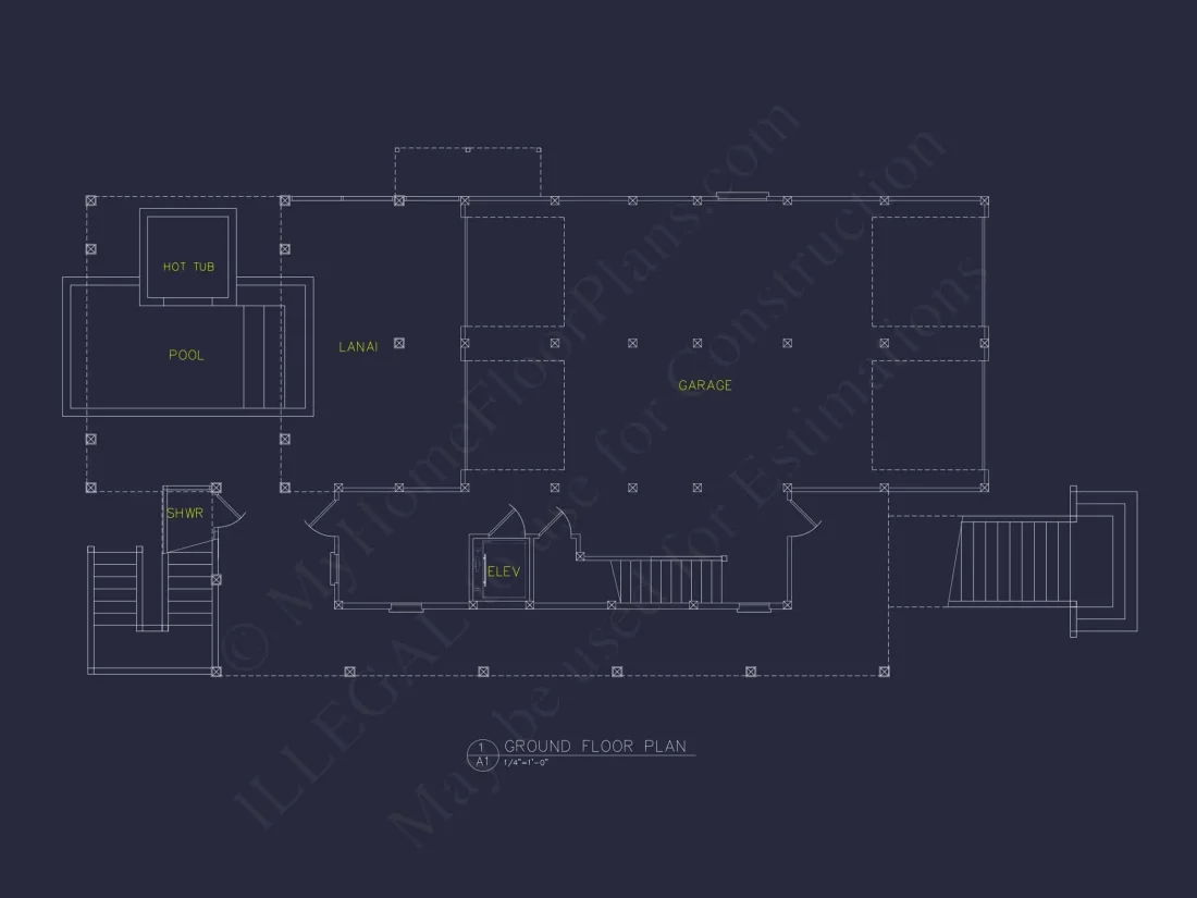 Beach house Floor Plan with CAD, 5 Bedrooms, and 2 Levels
