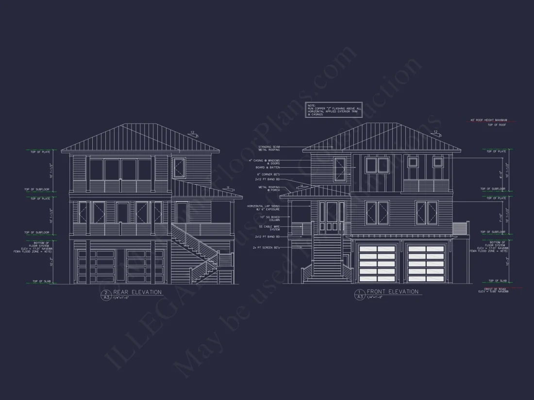 Beach house Floor Plan with CAD, 5 Bedrooms, and 2 Levels