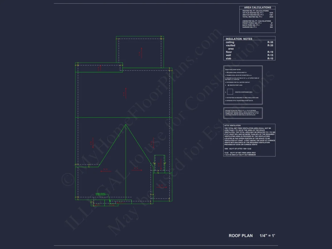 Craftsman house Floor Plan: 2540 Sq Ft, 2-Story Blueprint