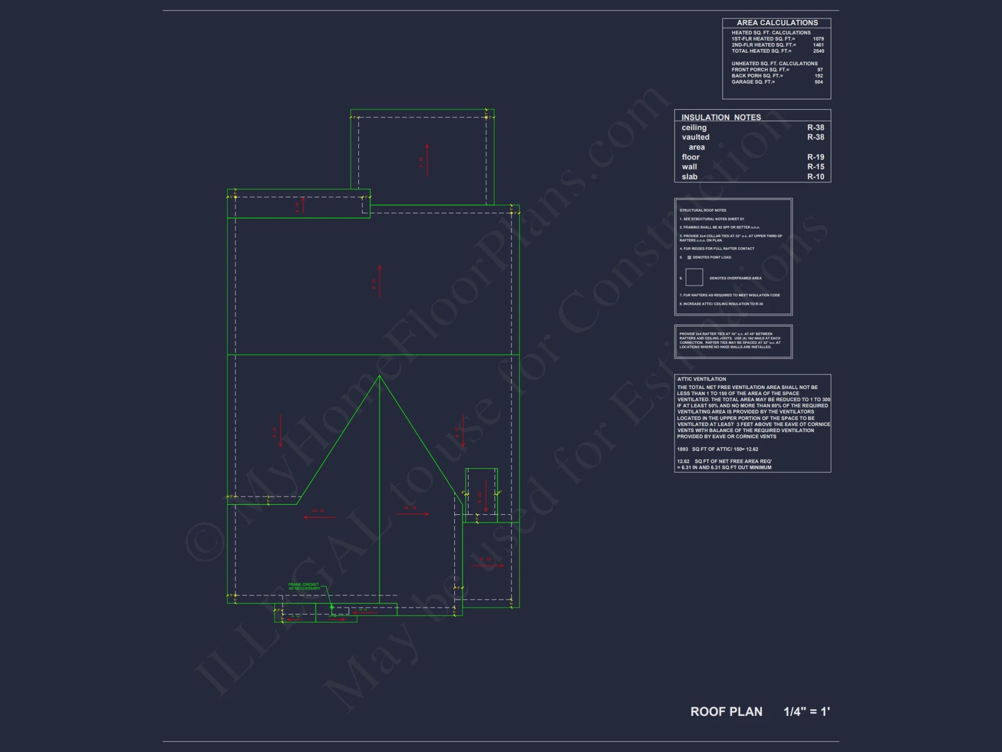 Craftsman house Floor Plan: 2540 Sq Ft, 2-Story Blueprint