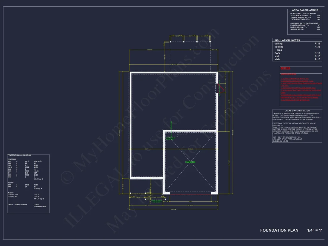 Craftsman house Floor Plan: 2540 Sq Ft, 2-Story Blueprint