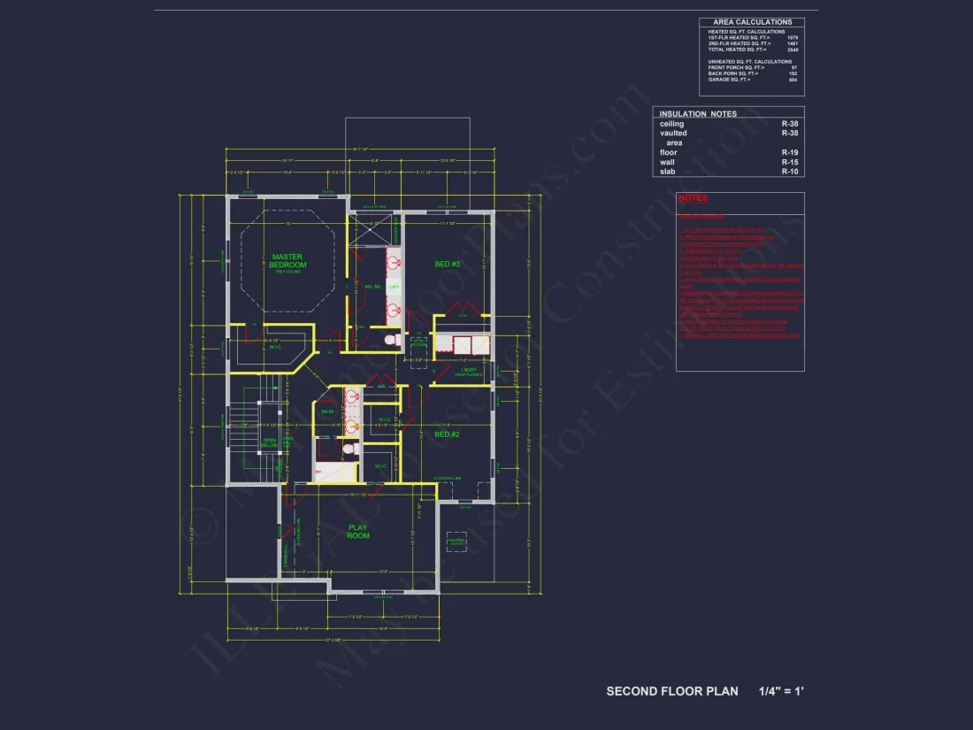 Craftsman house Floor Plan: 2540 Sq Ft, 2-Story Blueprint