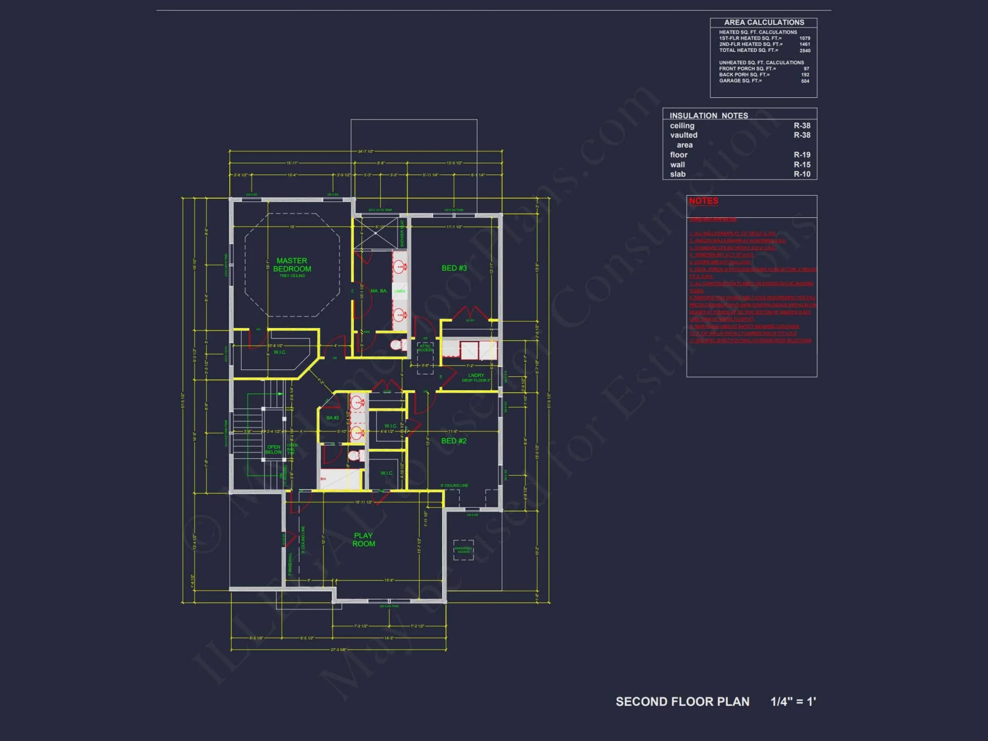 Craftsman house Floor Plan: 2540 Sq Ft, 2-Story Blueprint