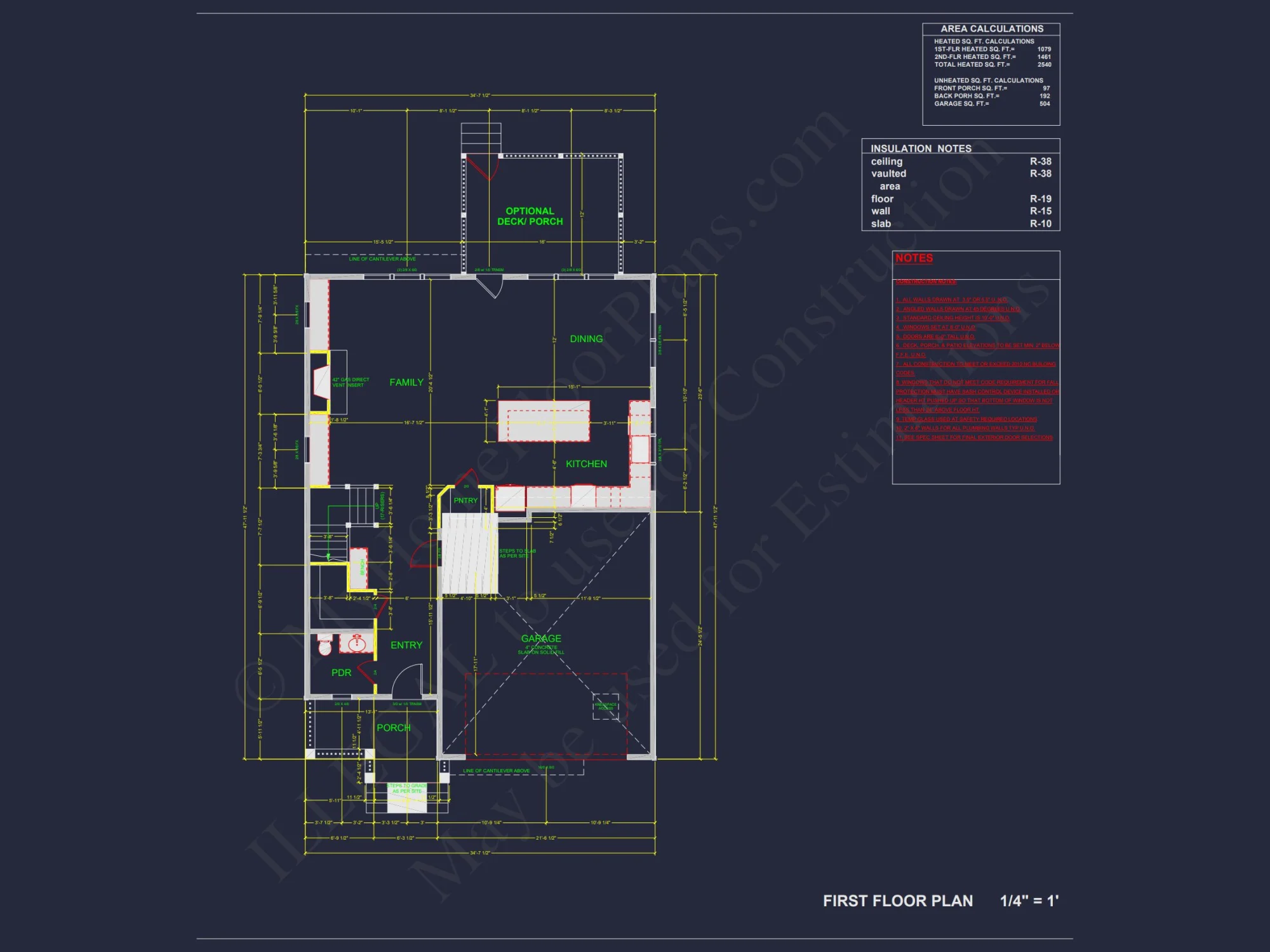 Craftsman house Floor Plan: 2540 Sq Ft, 2-Story Blueprint