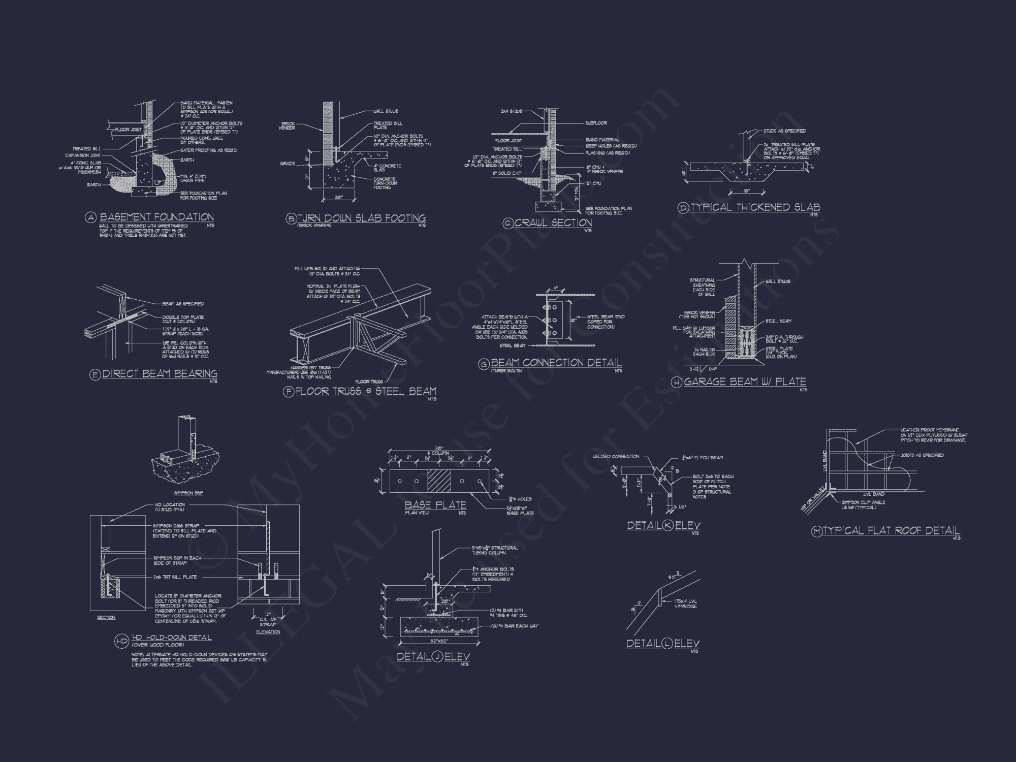 French Country house Plan with 5 Bedrooms, 2-Story CAD Blueprint
