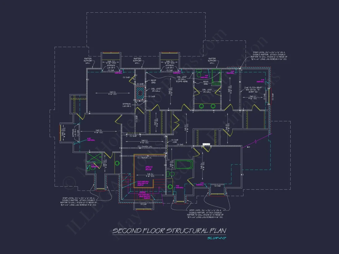 French Country house Plan with 5 Bedrooms, 2-Story CAD Blueprint