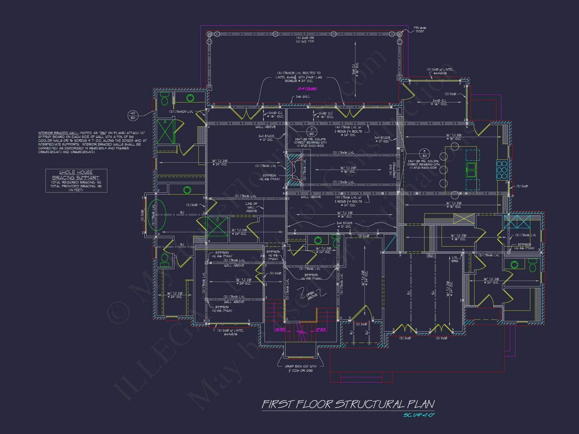 French Country house Plan with 5 Bedrooms, 2-Story CAD Blueprint