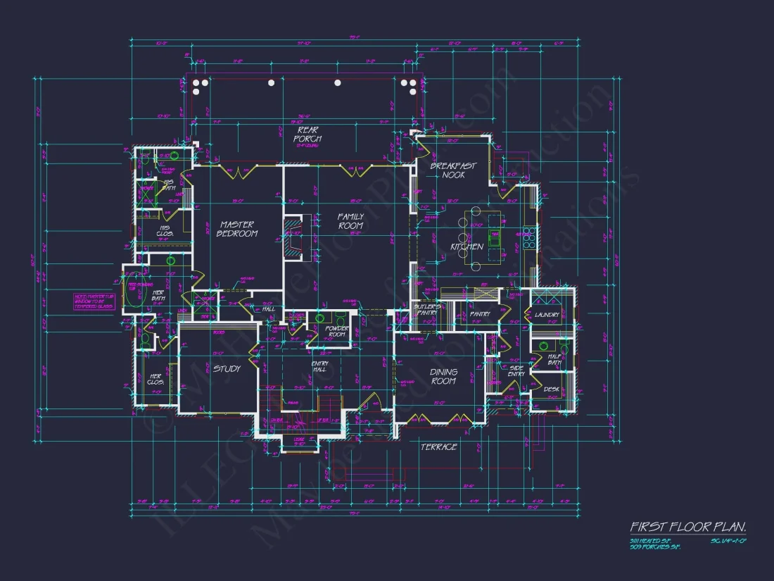 French Country house Plan with 5 Bedrooms, 2-Story CAD Blueprint