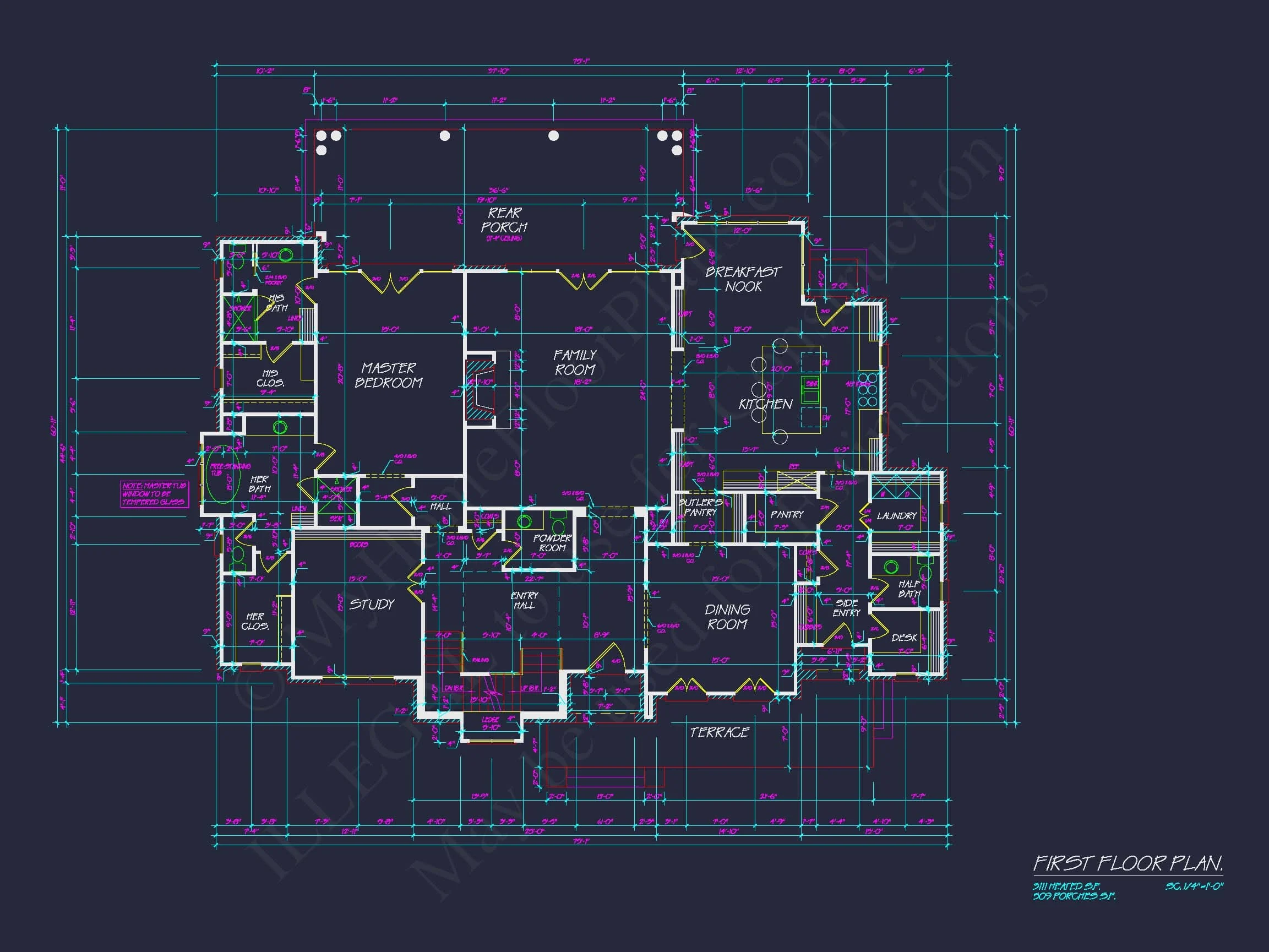 French Country house Plan with 5 Bedrooms, 2-Story CAD Blueprint