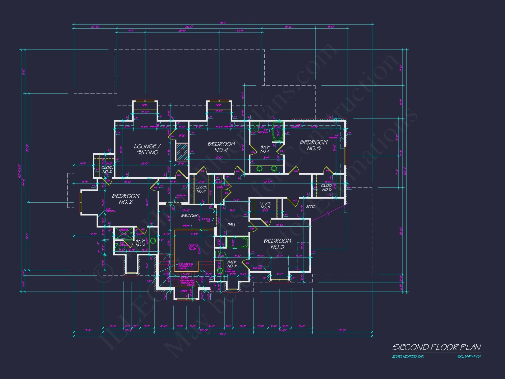 French Country house Plan with 5 Bedrooms, 2-Story CAD Blueprint