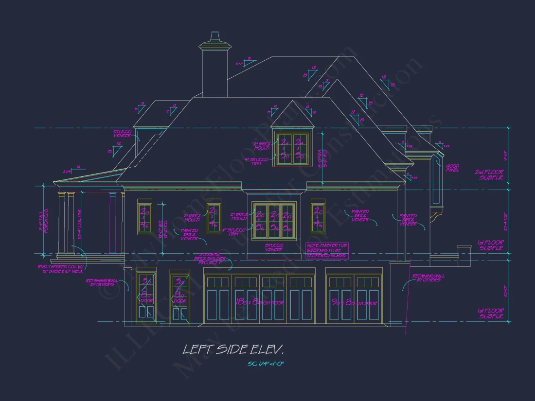 French Country house Plan with 5 Bedrooms, 2-Story CAD Blueprint