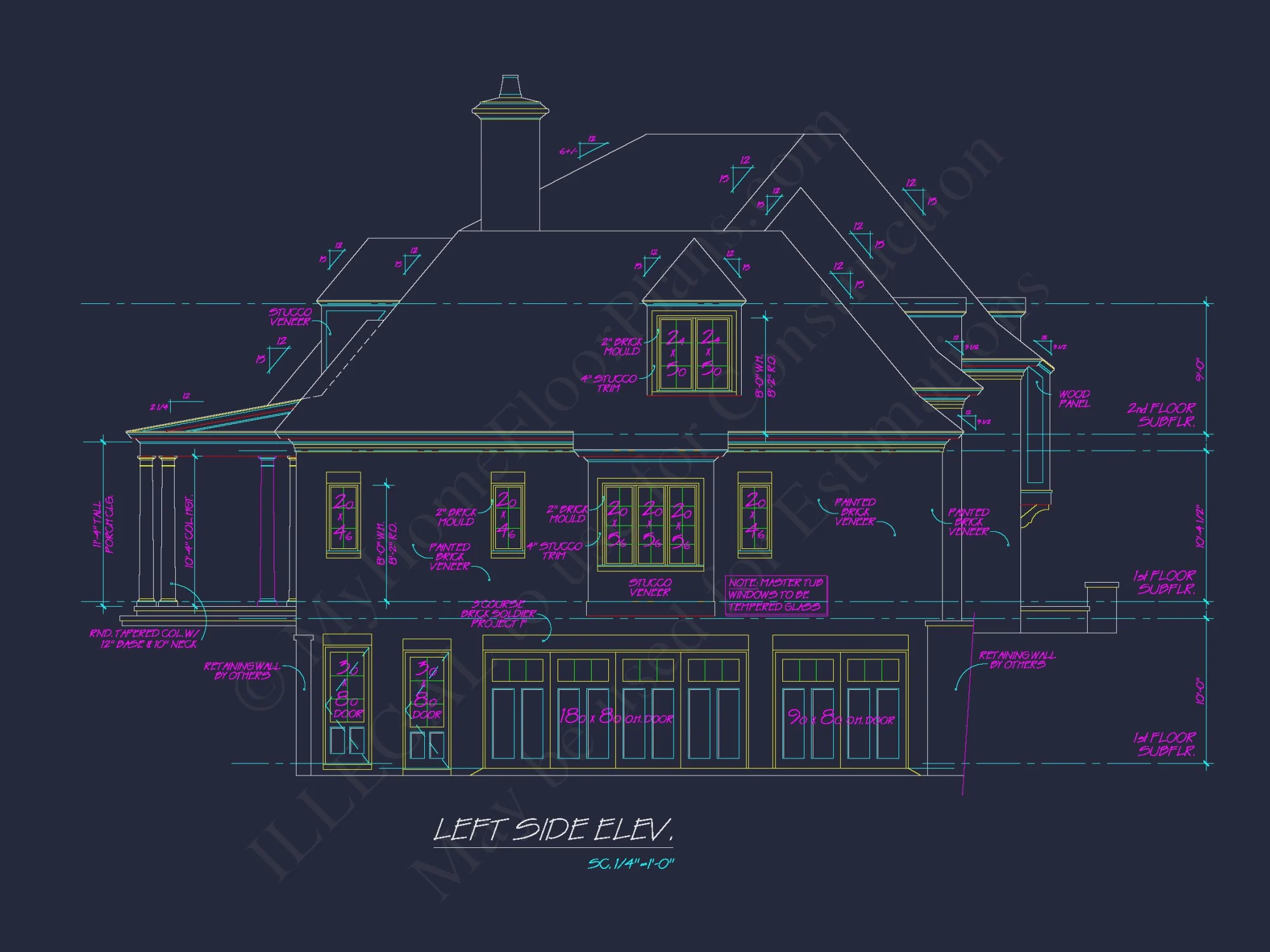 French Country house Plan with 5 Bedrooms, 2-Story CAD Blueprint