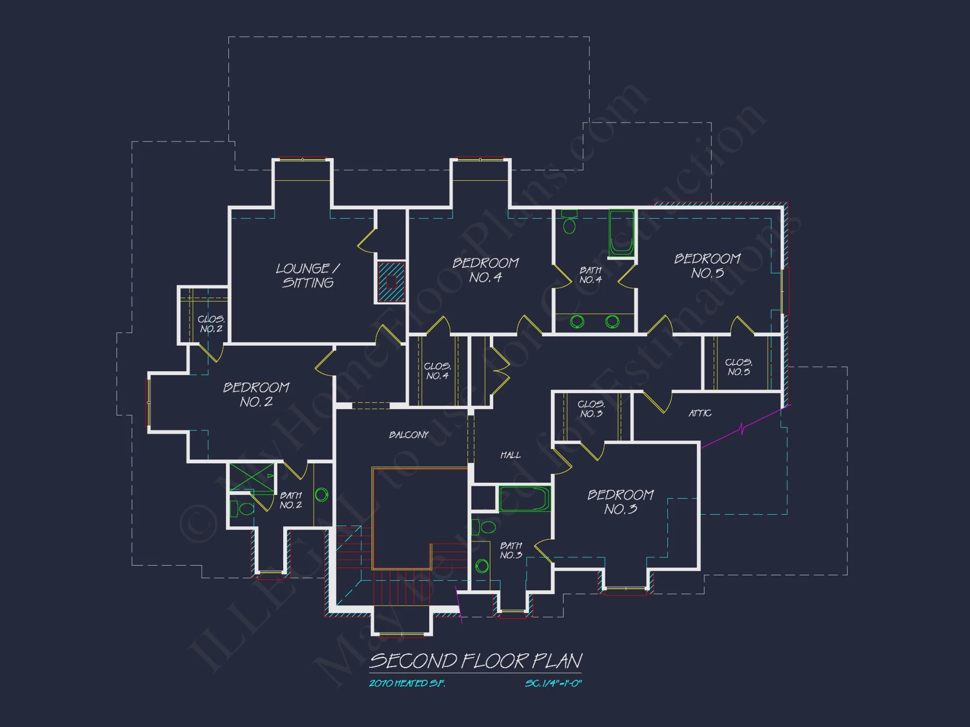 French Country house Plan with 5 Bedrooms, 2-Story CAD Blueprint