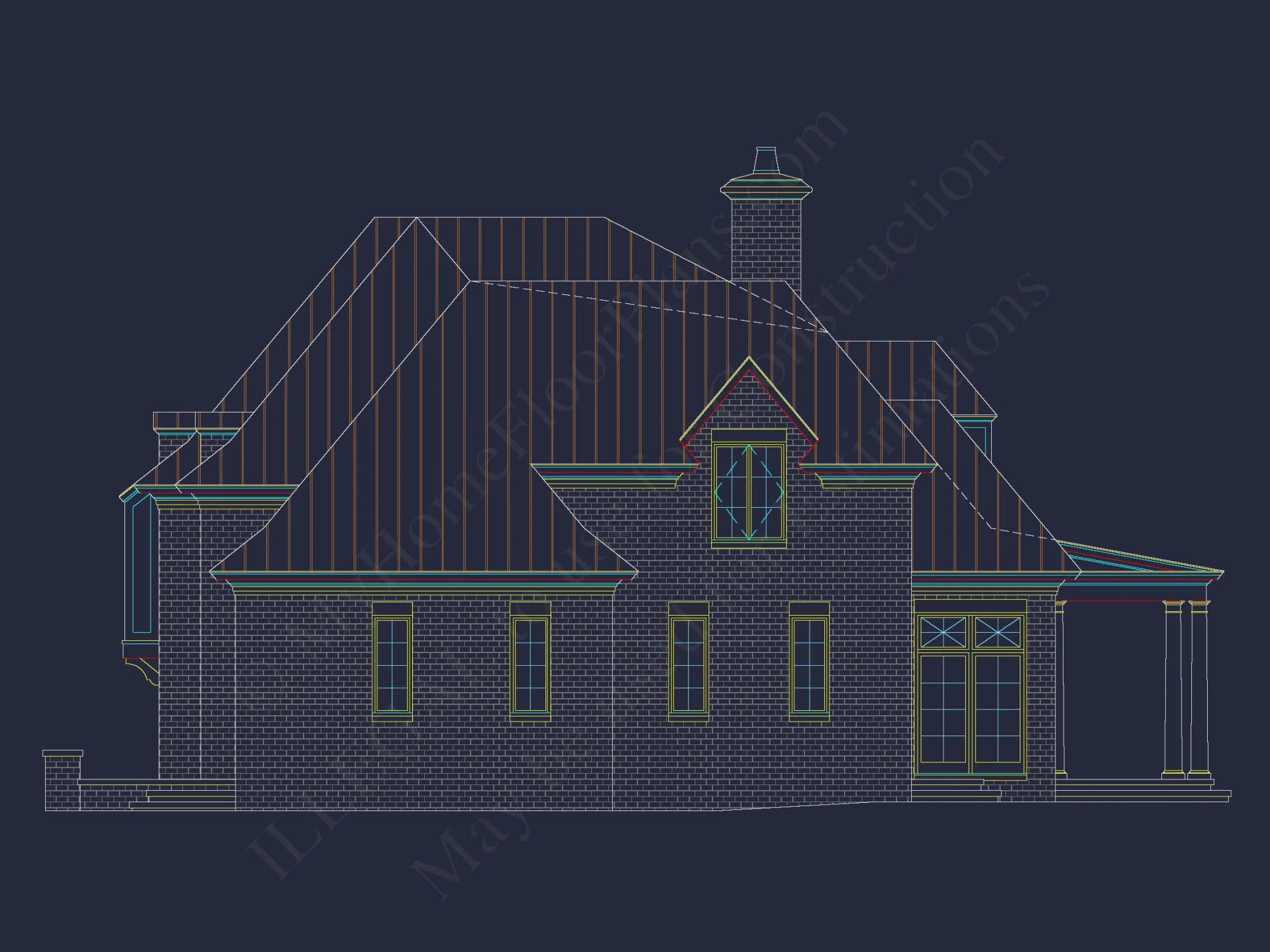 French Country house Plan with 5 Bedrooms, 2-Story CAD Blueprint