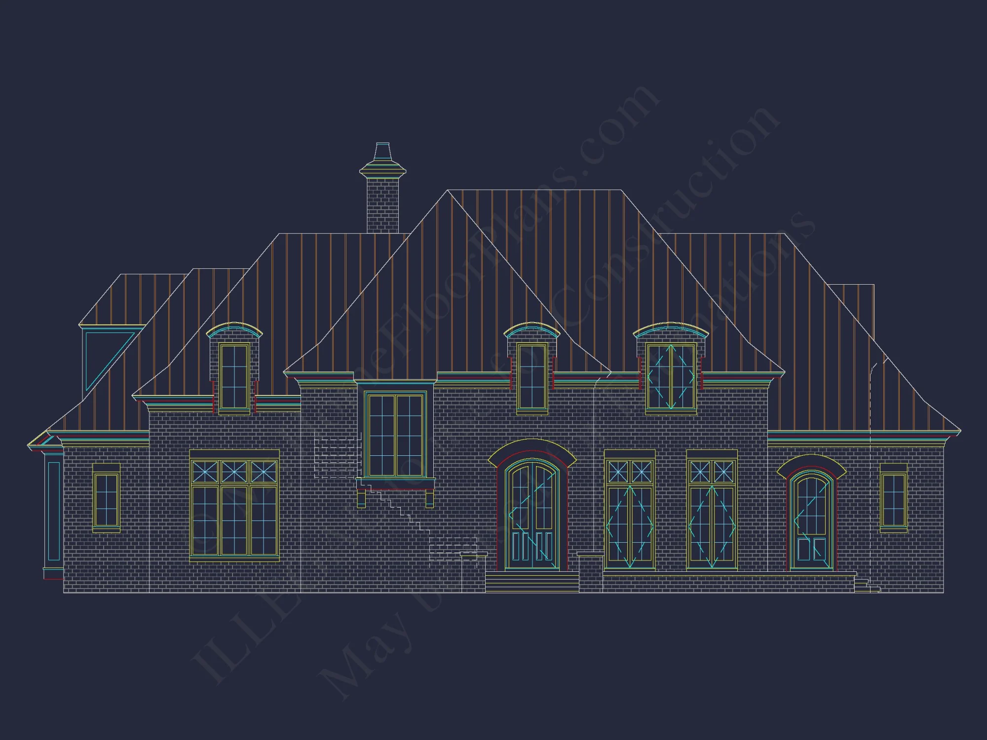 French Country house Plan with 5 Bedrooms, 2-Story CAD Blueprint