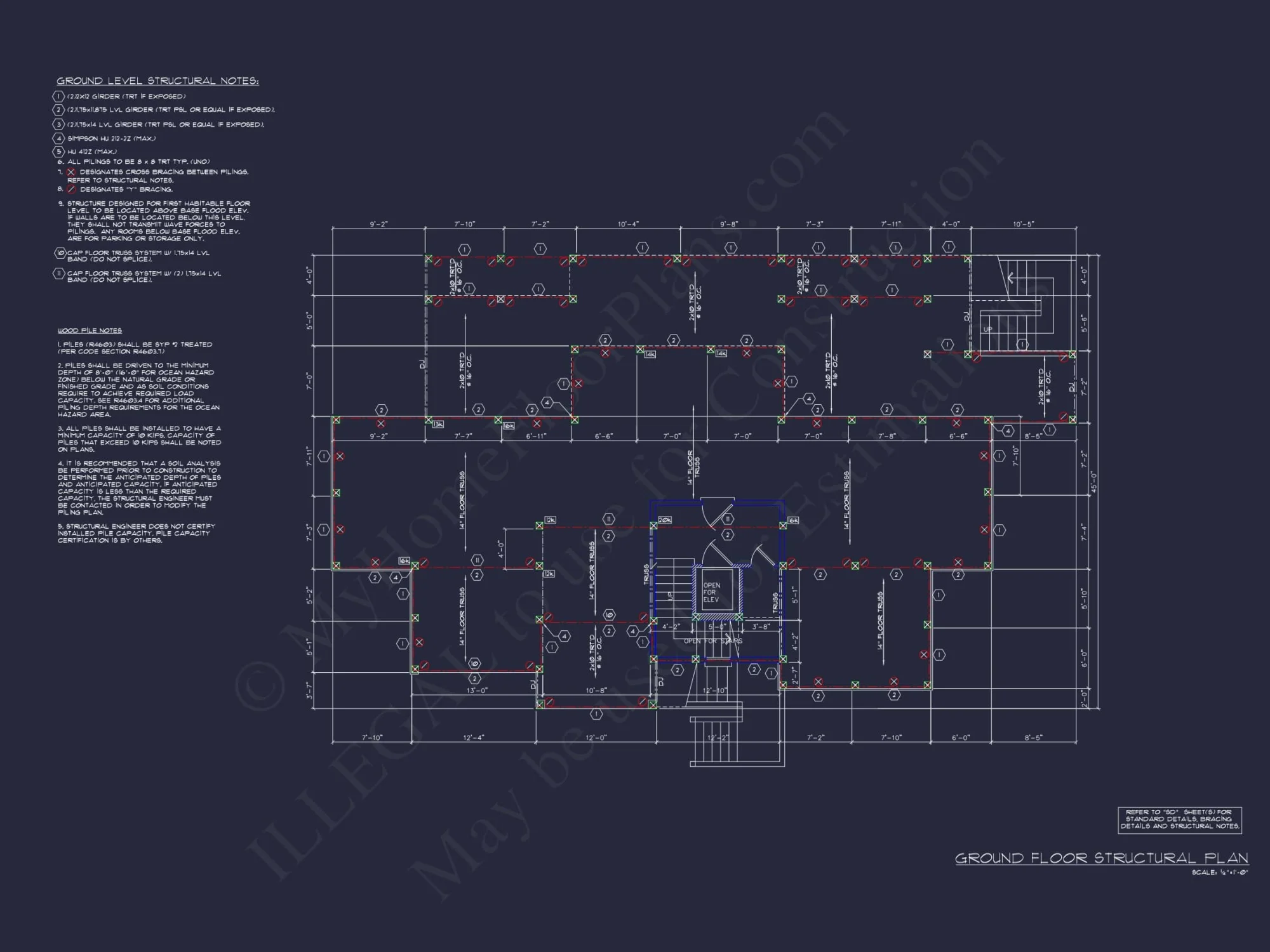 Beach house Plan - Spacious 2-Story CAD Floor Designs