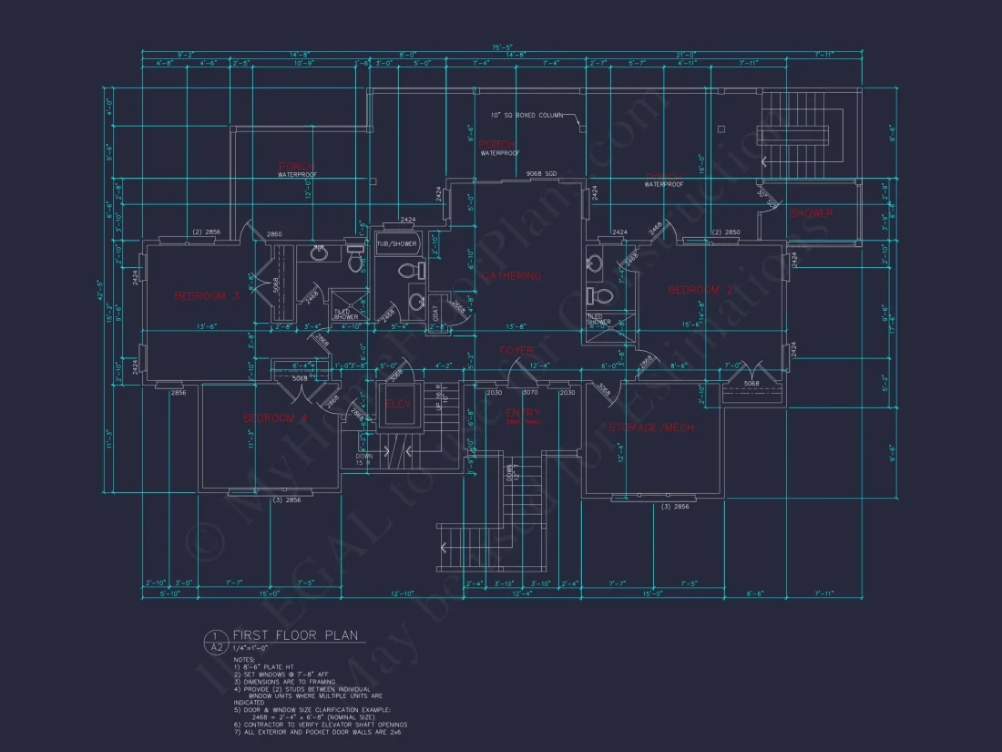 Beach house Plan - Spacious 2-Story CAD Floor Designs