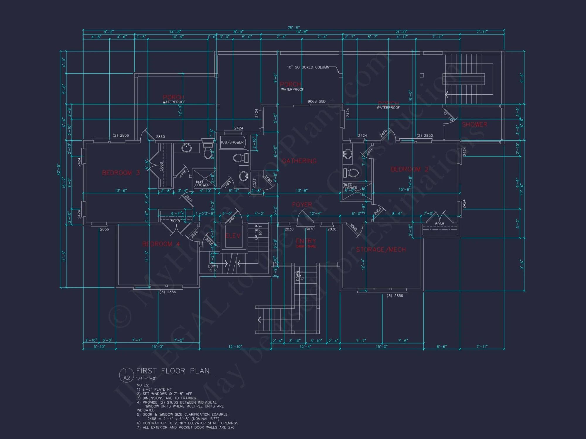 Beach house Plan - Spacious 2-Story CAD Floor Designs