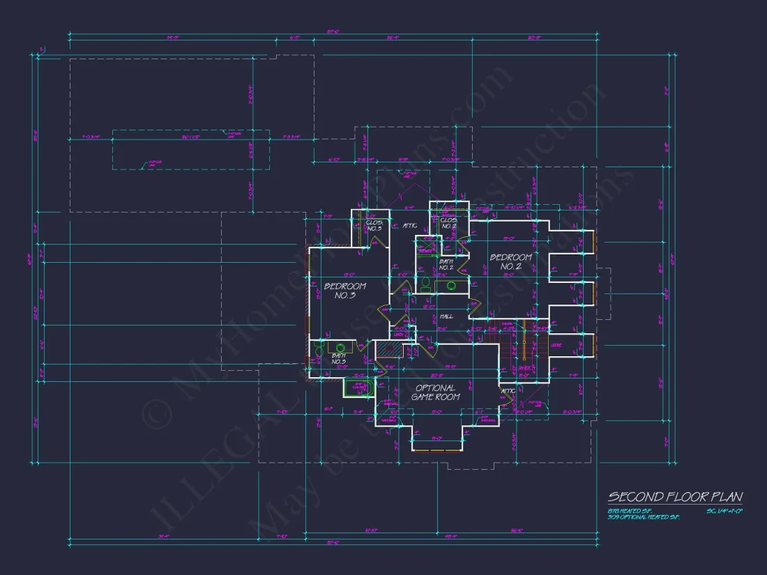 French Country 2-Story house Plan: 4-Bed, 3.5 Bath, Blueprint
