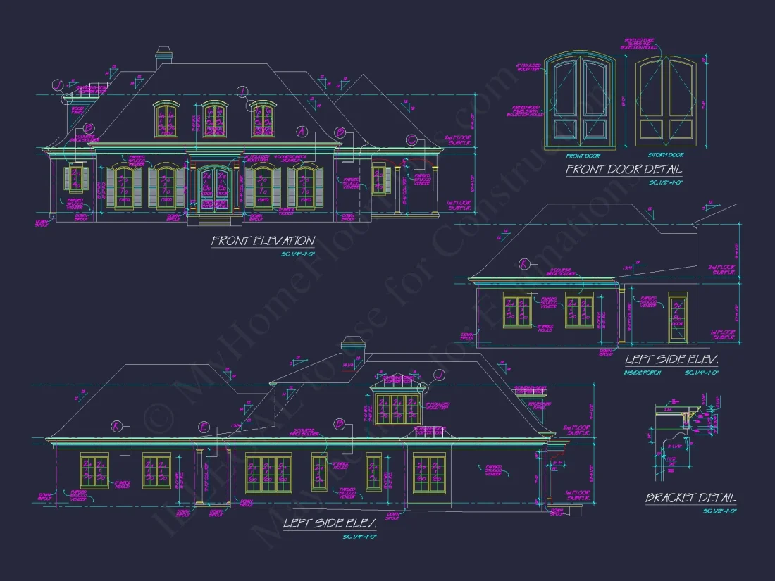 French Country 2-Story house Plan: 4-Bed, 3.5 Bath, Blueprint