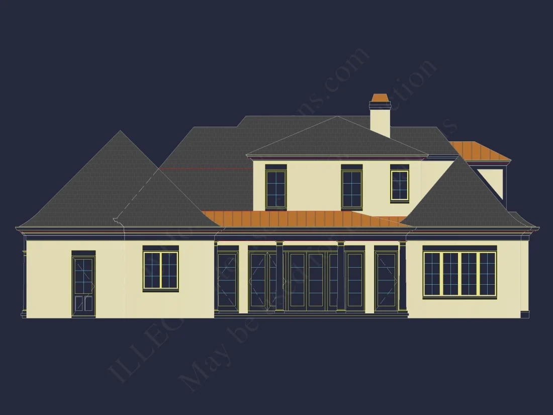 French Country 2-Story house Plan: 4-Bed, 3.5 Bath, Blueprint