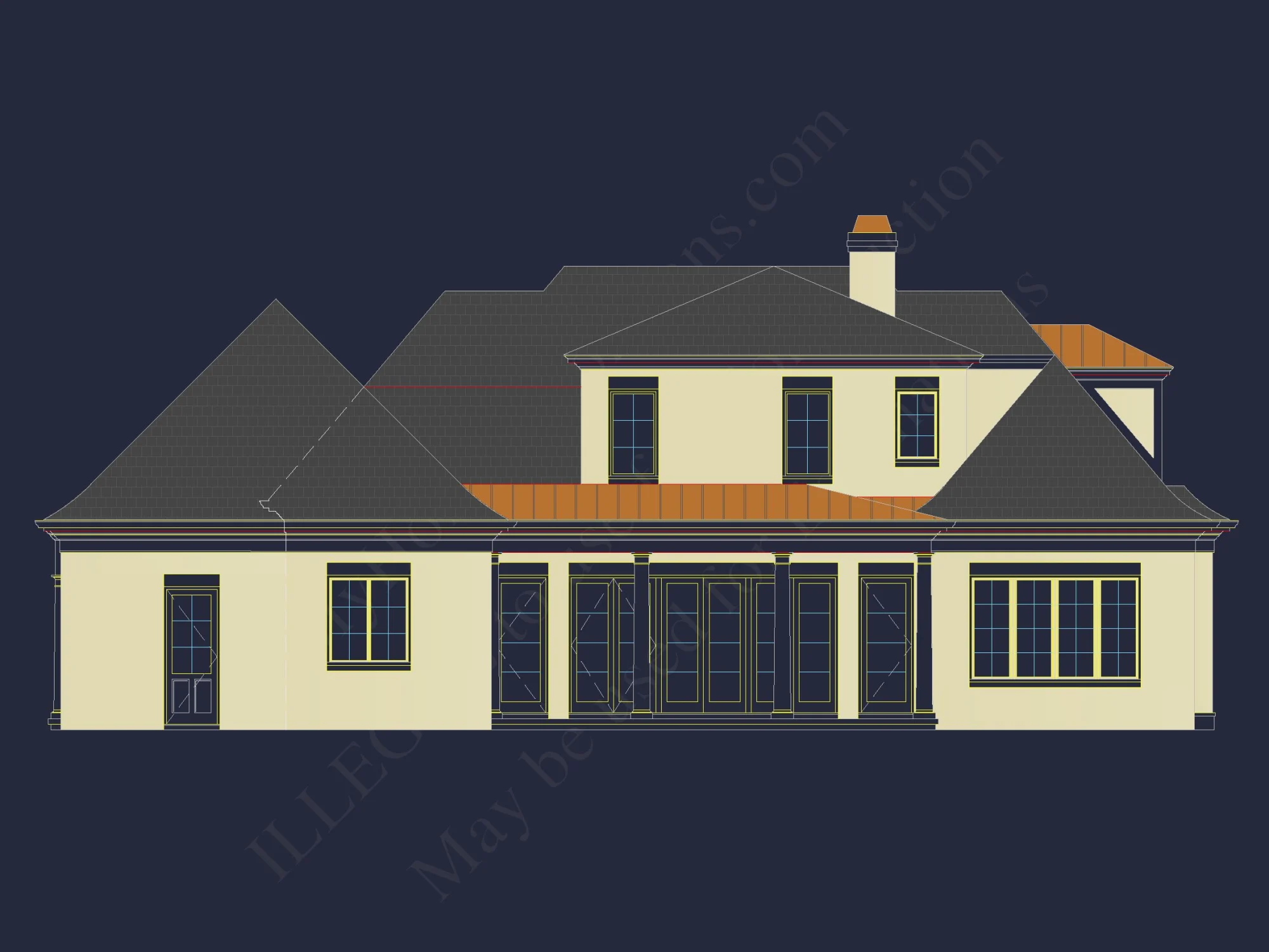 French Country 2-Story house Plan: 4-Bed, 3.5 Bath, Blueprint