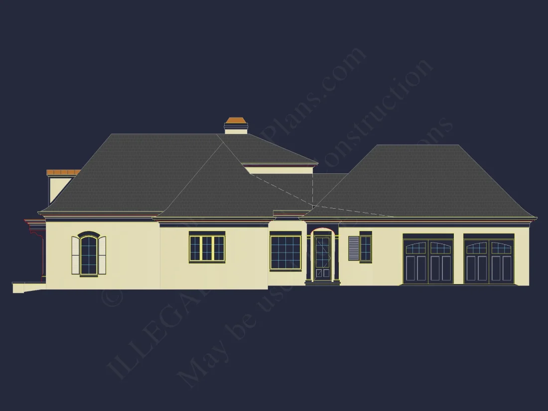 French Country 2-Story house Plan: 4-Bed, 3.5 Bath, Blueprint