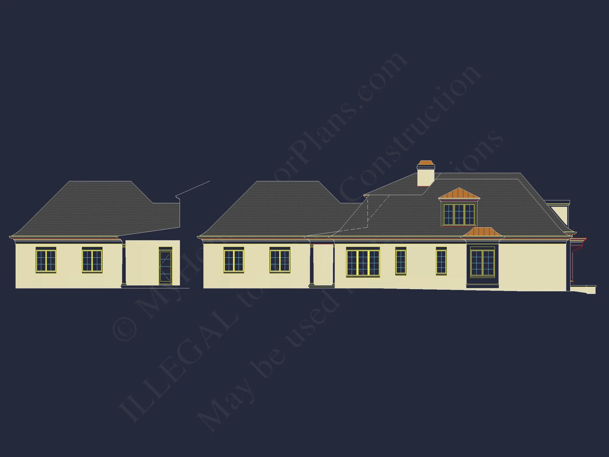 French Country 2-Story house Plan: 4-Bed, 3.5 Bath, Blueprint