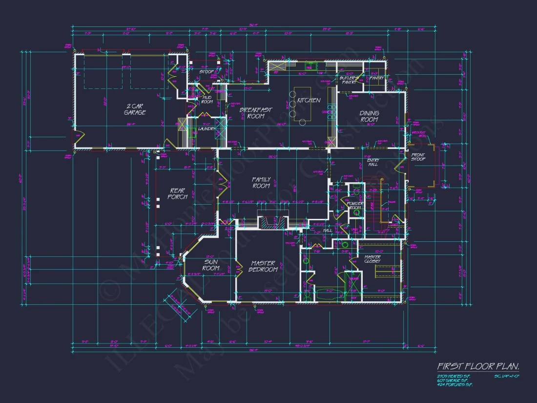 Colonial house Floor Plan: 2-Story, 5-Bed, 4-Bath Blueprint