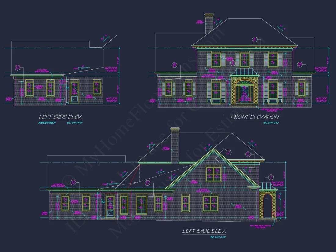 Colonial house Floor Plan: 2-Story, 5-Bed, 4-Bath Blueprint