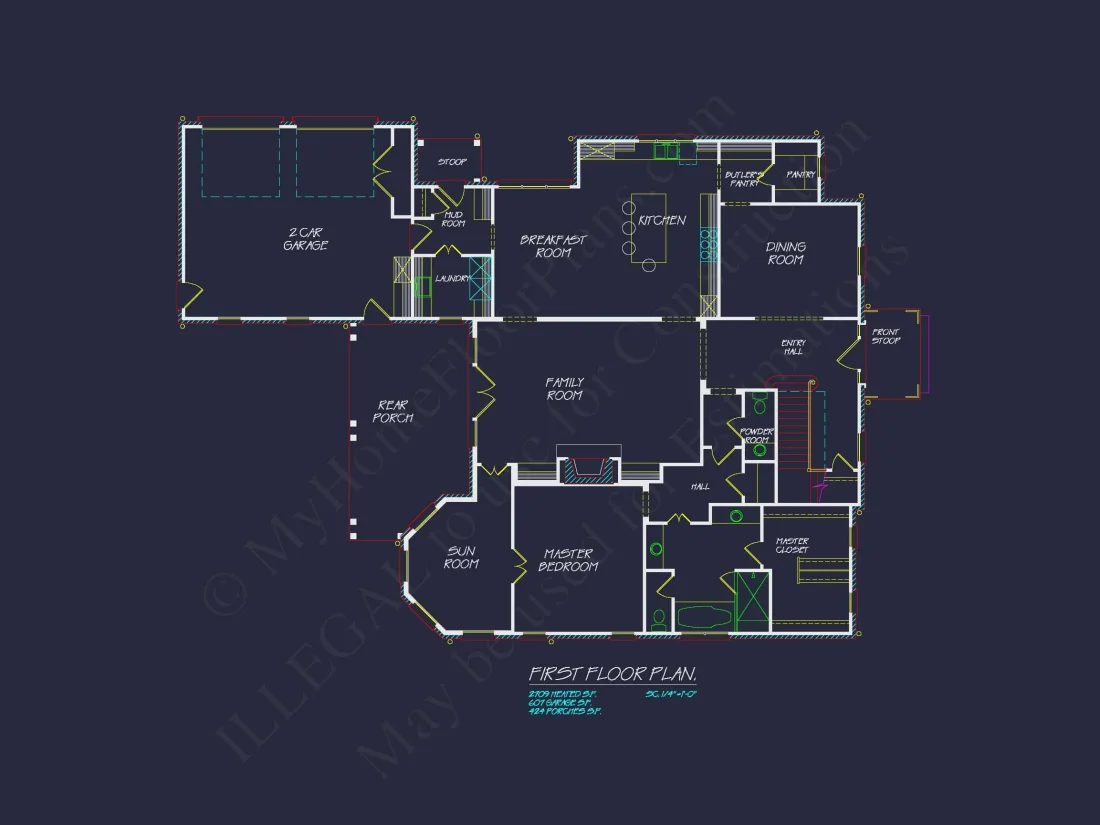 Colonial house Floor Plan: 2-Story, 5-Bed, 4-Bath Blueprint