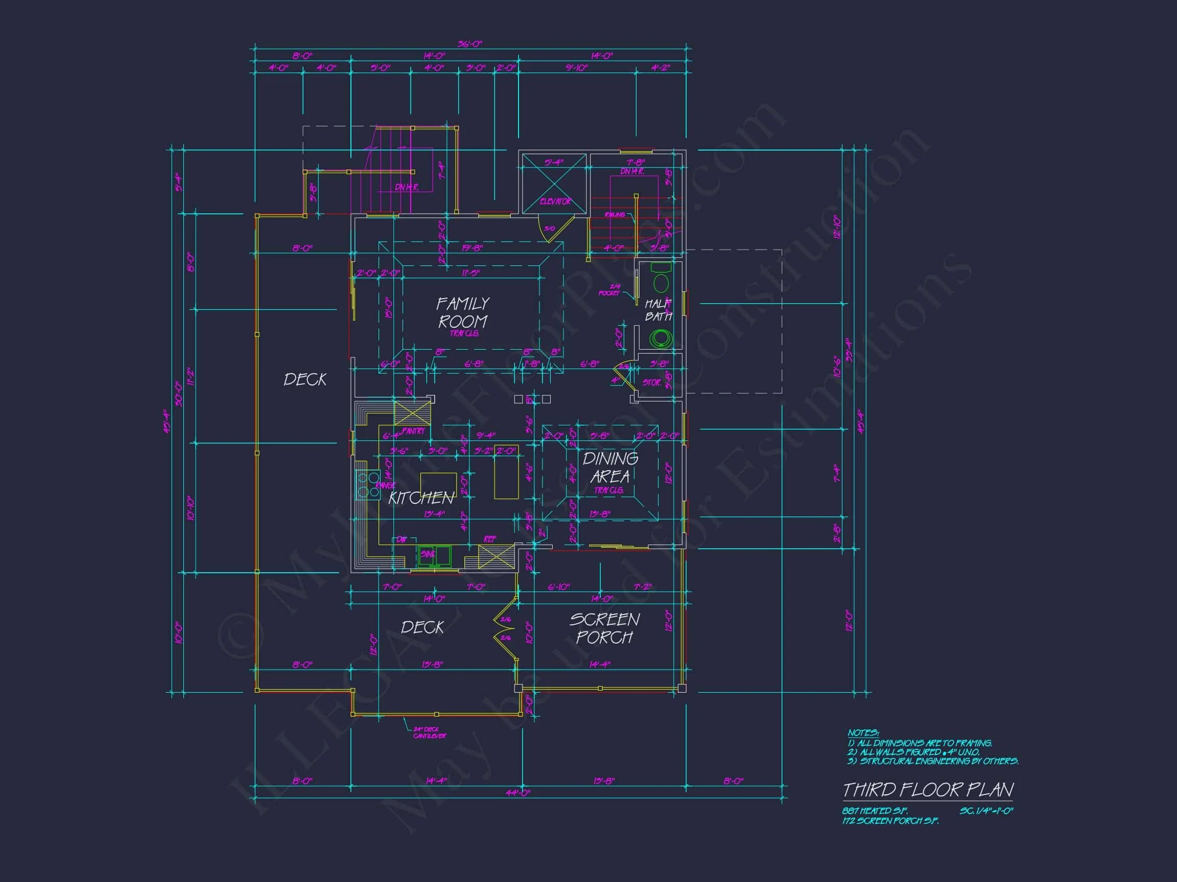 Beach house Architectural Floor Plan with Wrap Around Porch