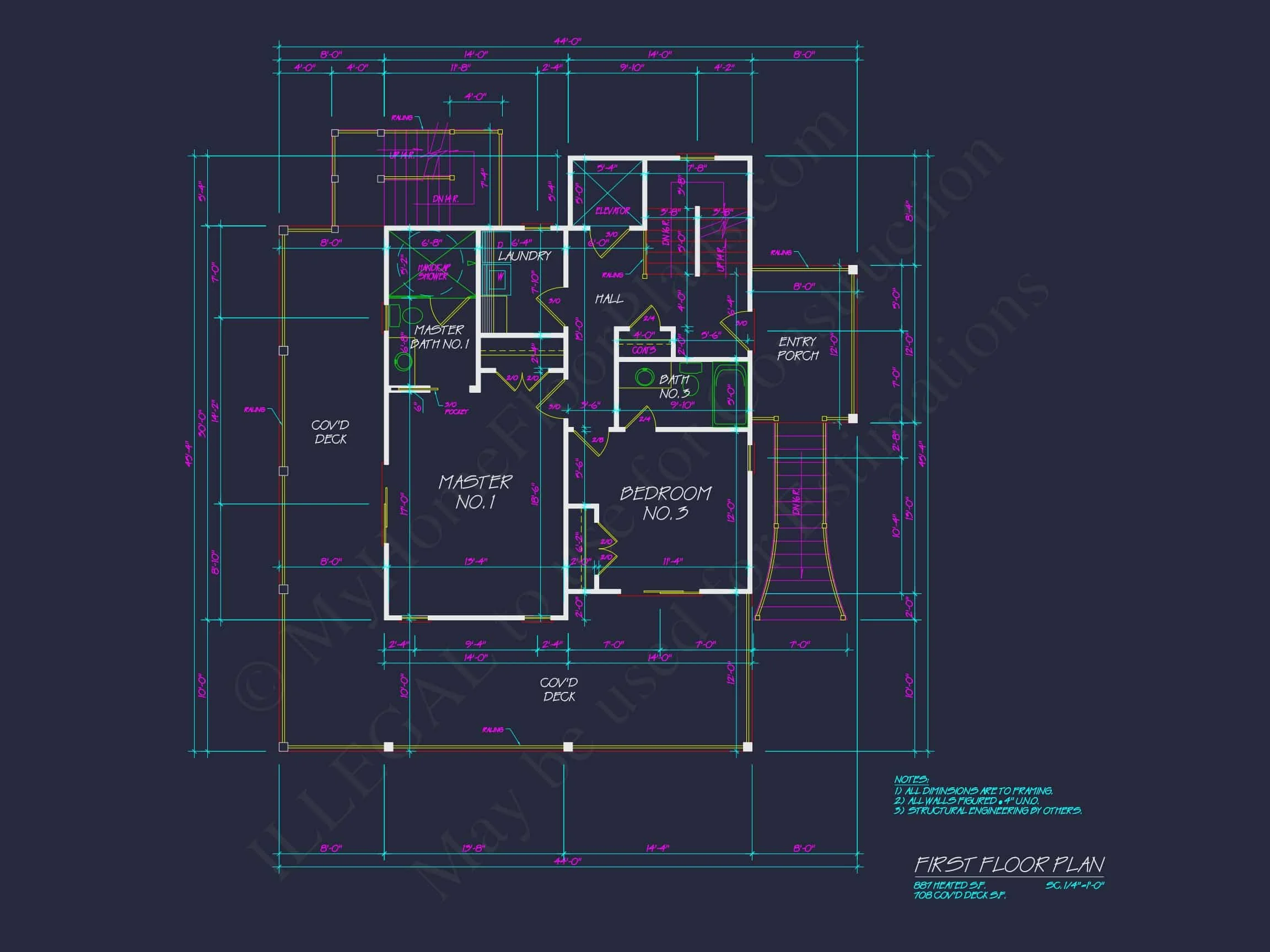 Beach house Architectural Floor Plan with Wrap Around Porch