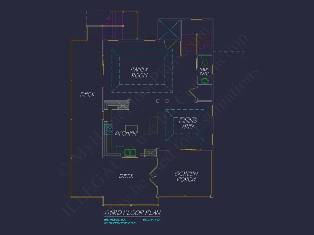Beach house Architectural Floor Plan with Wrap Around Porch