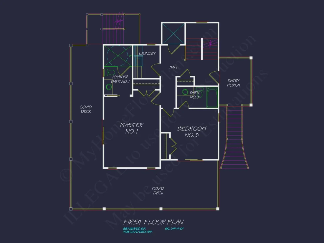 Beach house Architectural Floor Plan with Wrap Around Porch
