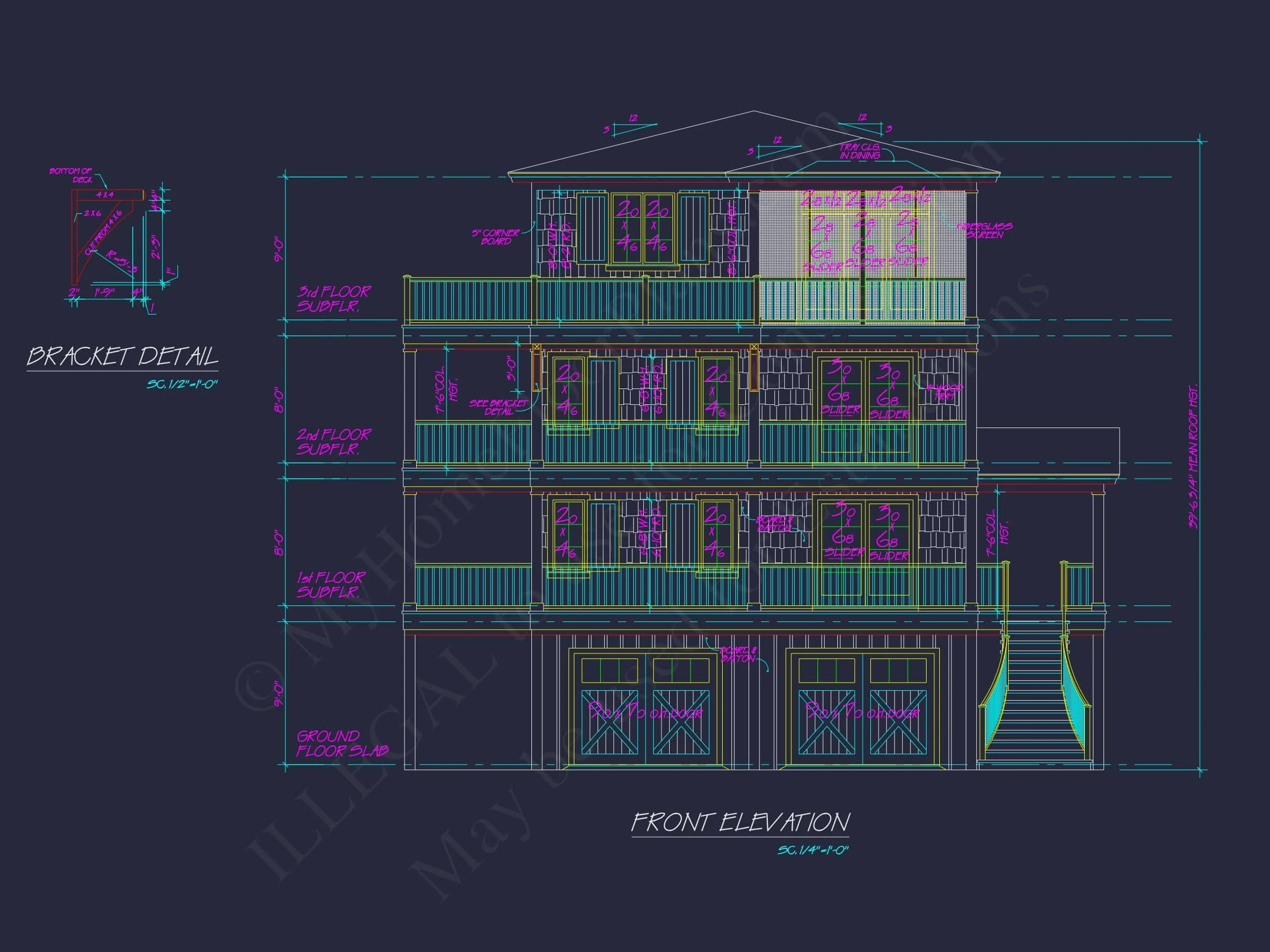 Beach house Architectural Floor Plan with Wrap Around Porch