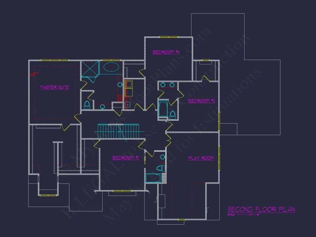Luxury house Plan with 5 Bedrooms and Detailed CAD Designs