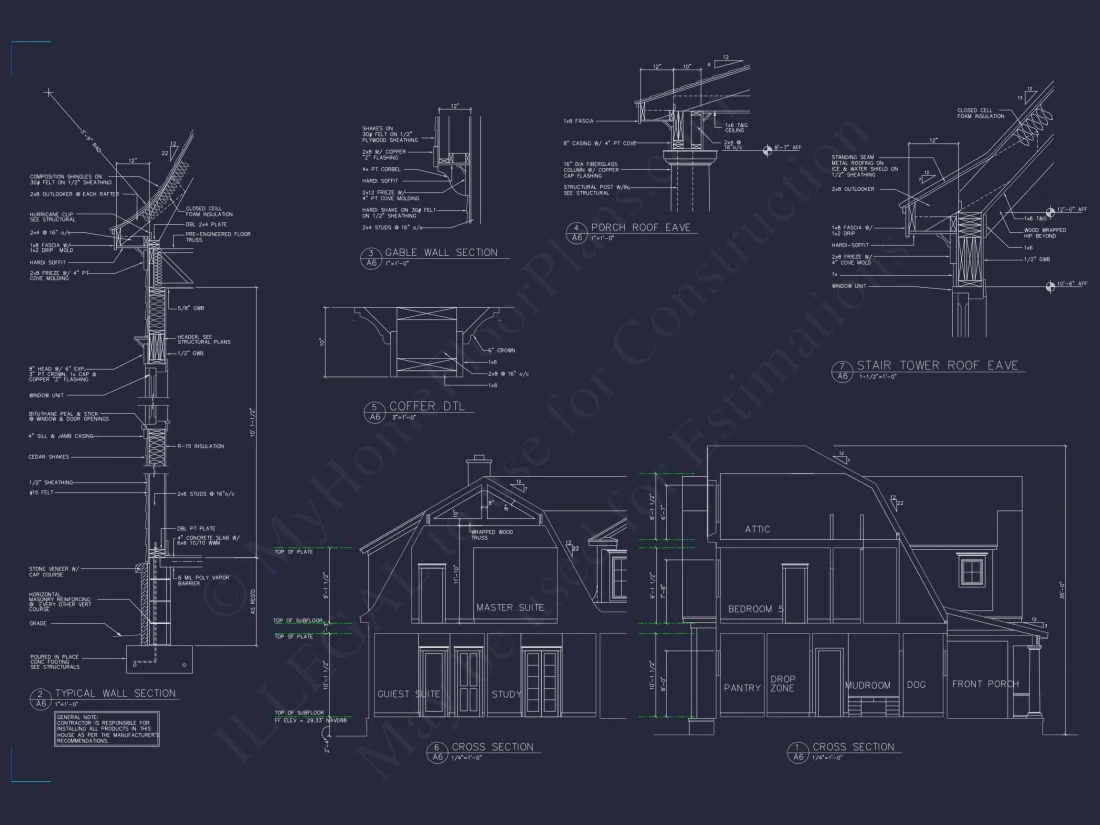 Shingle Style 2-Story house Plan, 6 Bed, 4693 Sq Ft Floor Plan