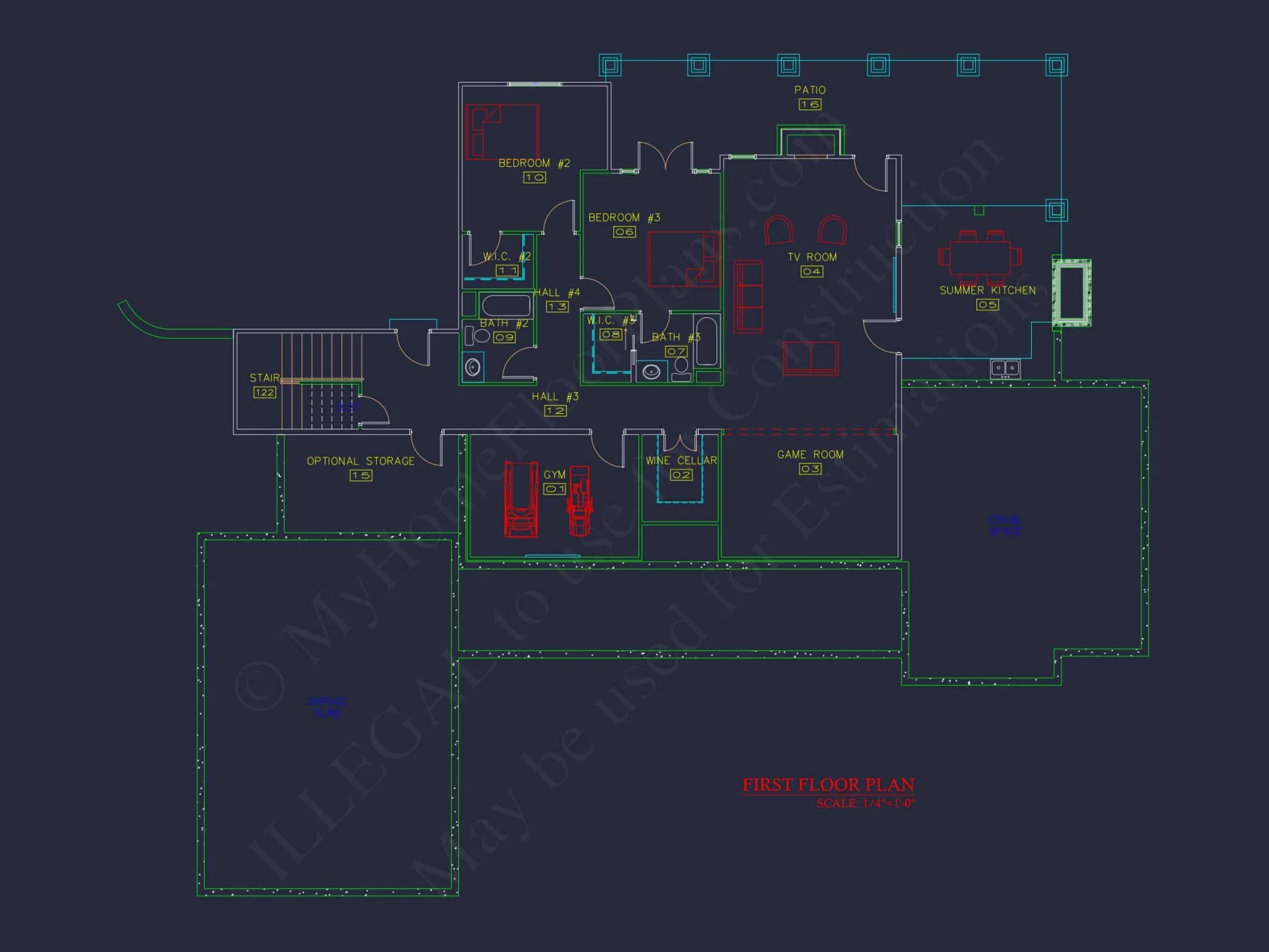 Luxury house Floor Plan with 4 Bedrooms, CAD Blueprint Designs