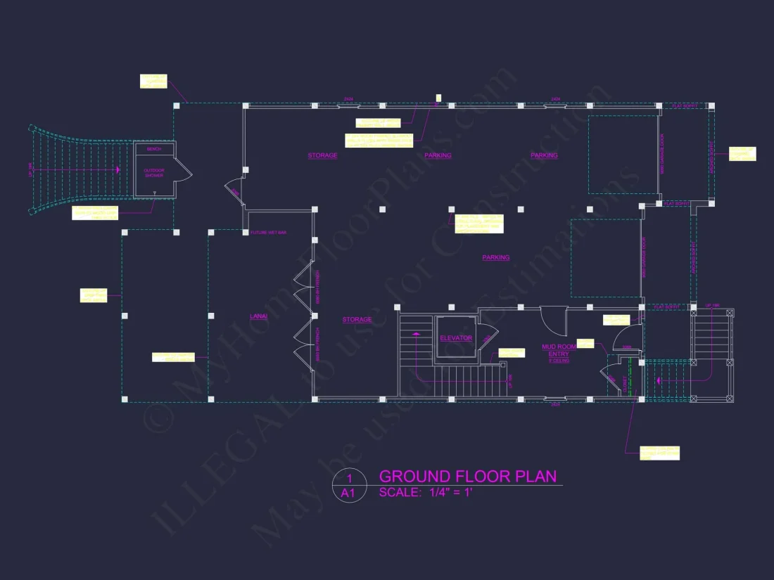 Custom Beach house Plan with 3 Floors, 4 Bedrooms & CAD Design
