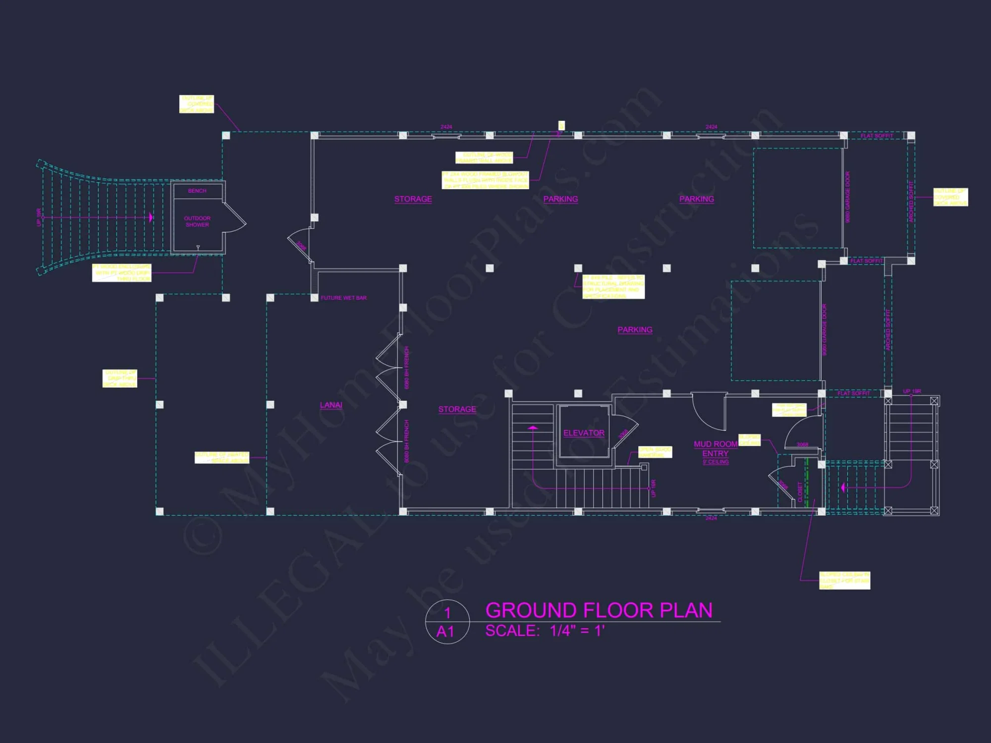 Custom Beach house Plan with 3 Floors, 4 Bedrooms & CAD Design