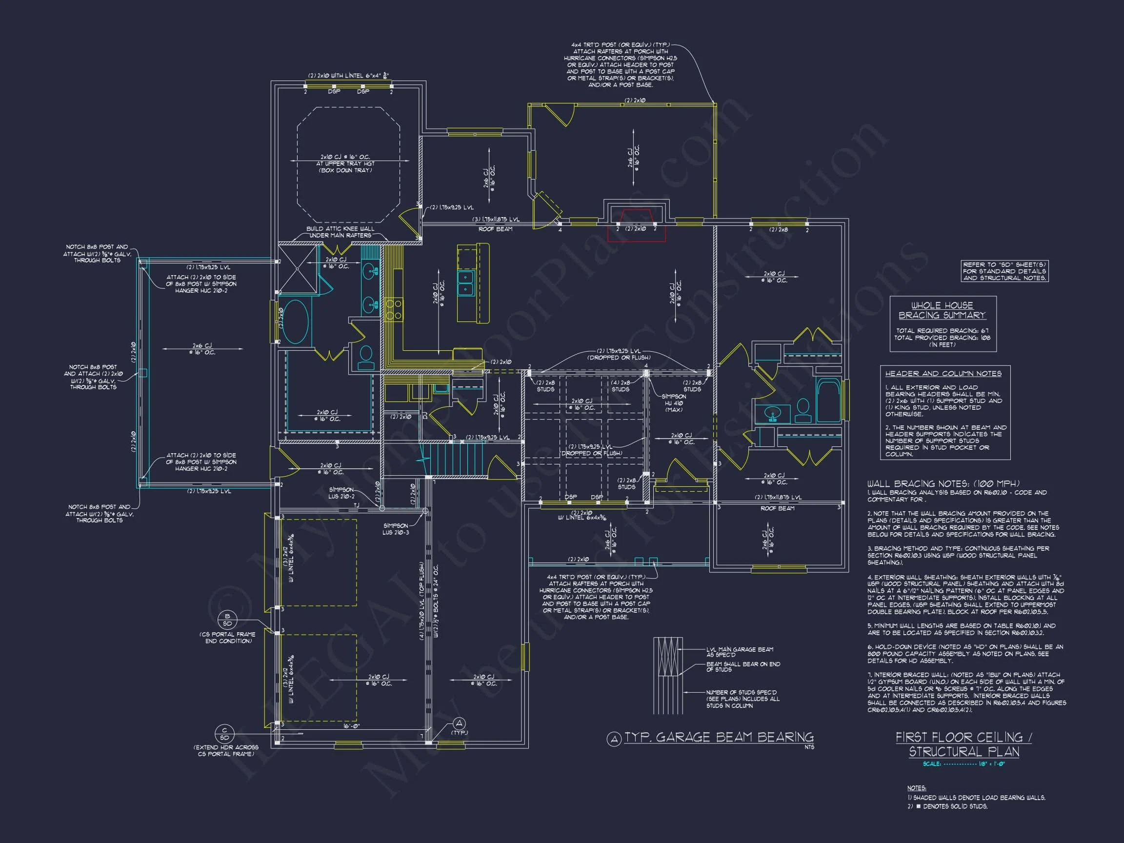 14-1490 HOUSE PLAN - Craftsman House Floor Plan with 1.5 Story CAD Designs 11 Craftsman house Floor Plan with 1.5 Story CAD Designs