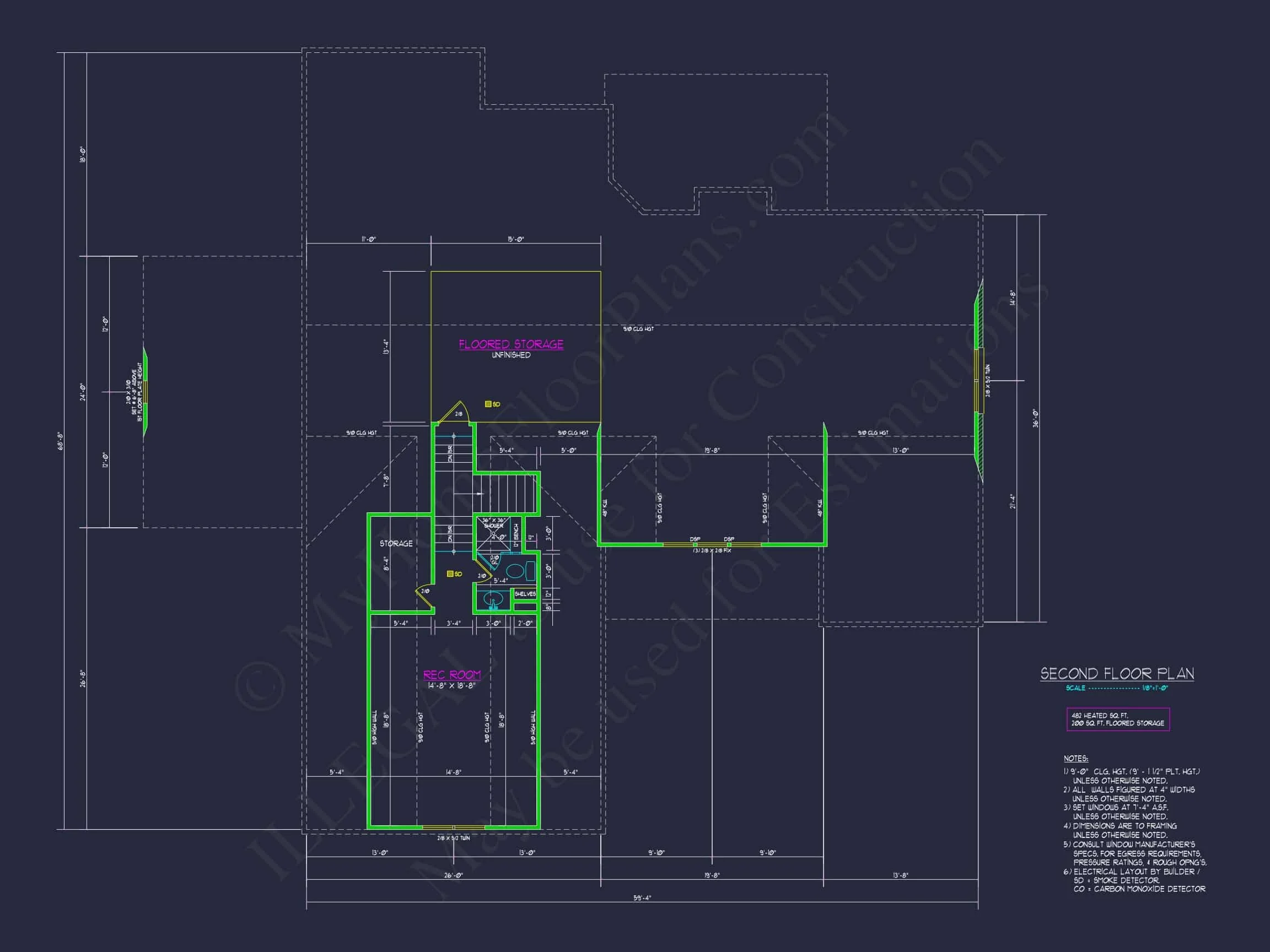 14-1490 HOUSE PLAN - Craftsman House Floor Plan with 1.5 Story CAD Designs 9 Craftsman house Floor Plan with 1.5 Story CAD Designs