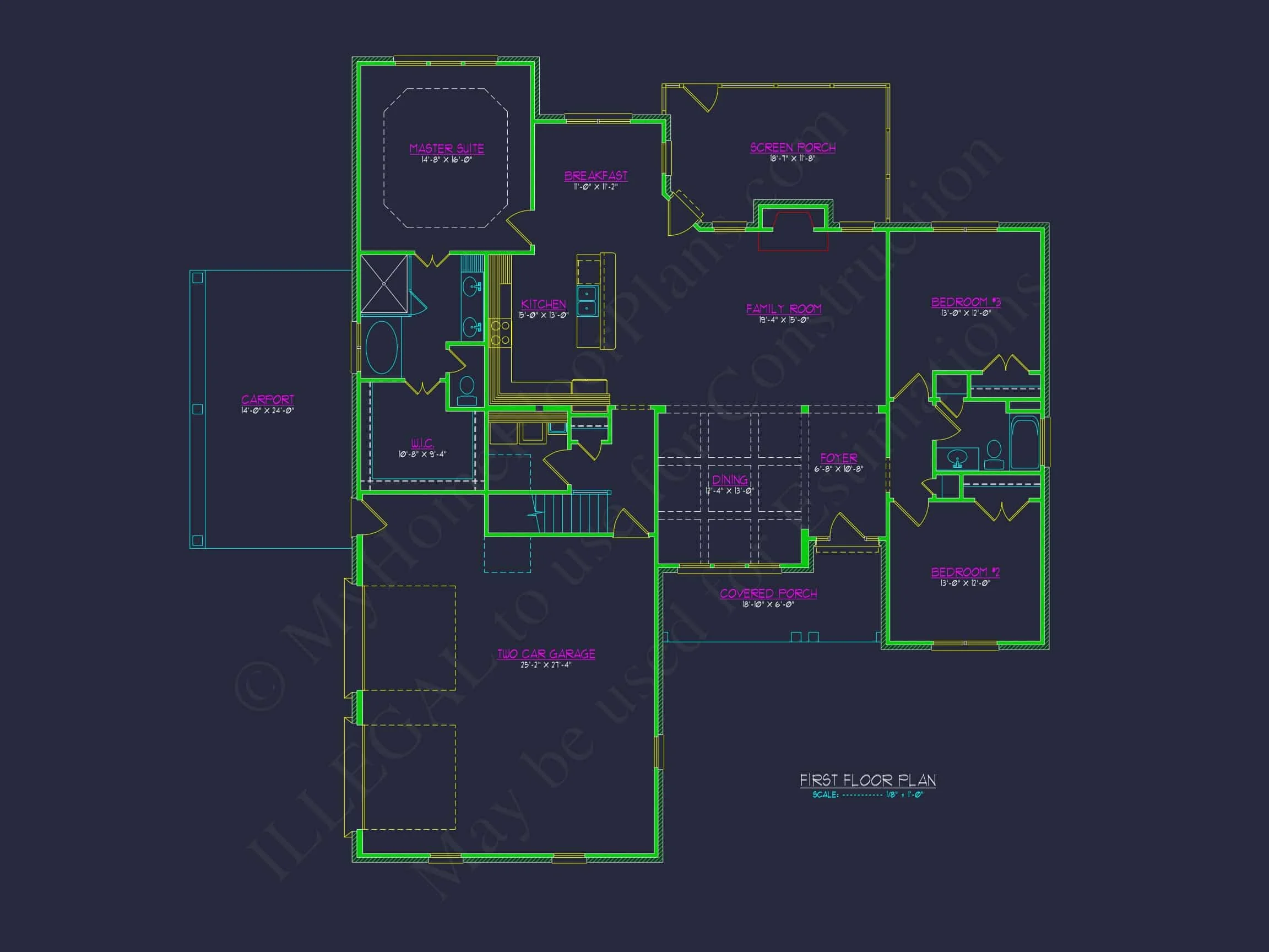 14-1490 HOUSE PLAN - Craftsman House Floor Plan with 1.5 Story CAD Designs 6 Craftsman house Floor Plan with 1.5 Story CAD Designs