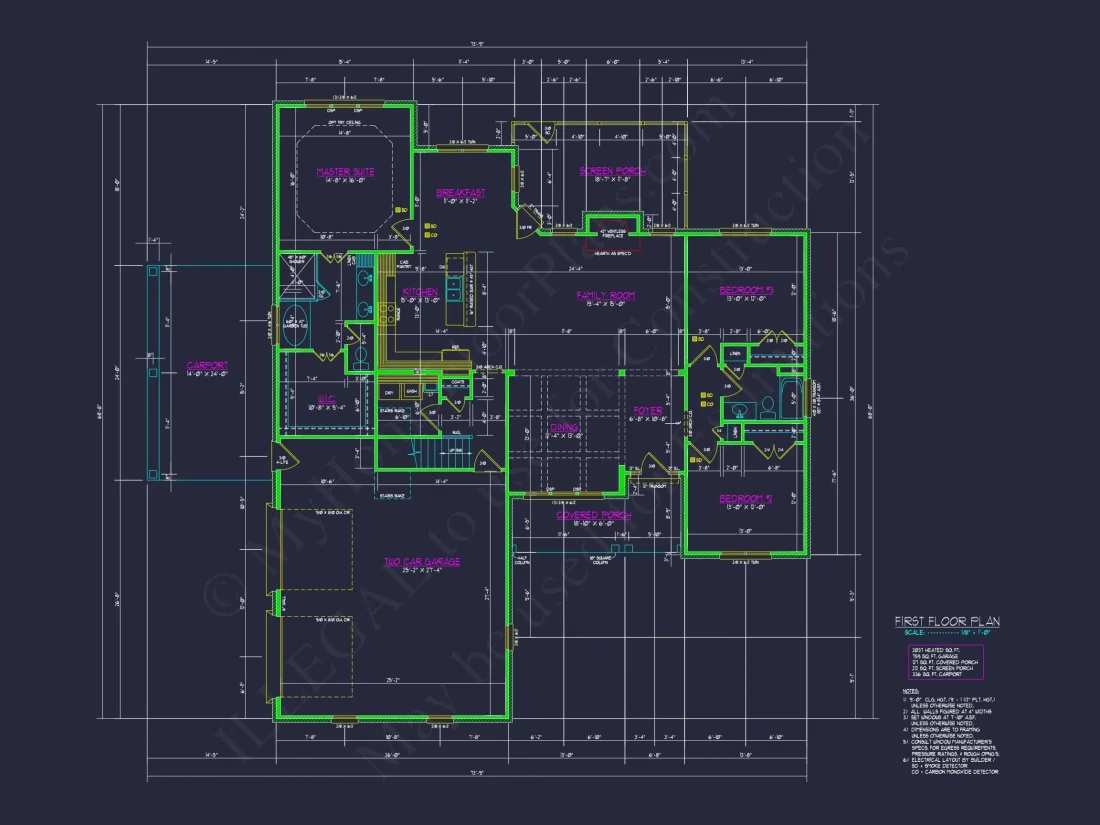 Craftsman house Floor Plan with 1.5 Story CAD Designs
