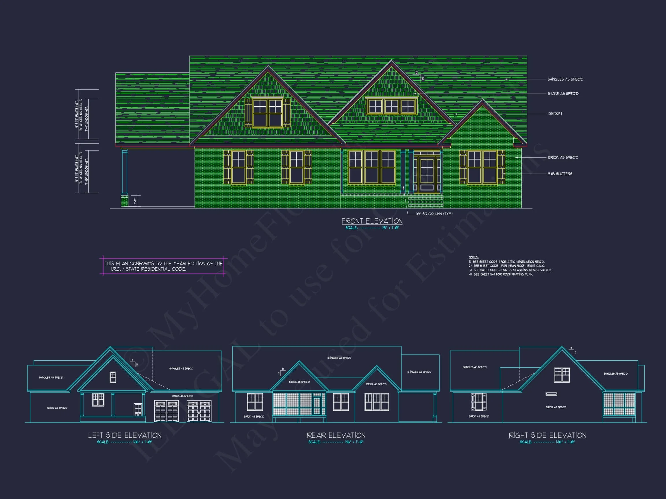 14-1490 HOUSE PLAN - Craftsman House Floor Plan with 1.5 Story CAD Designs 4 Craftsman house Floor Plan with 1.5 Story CAD Designs