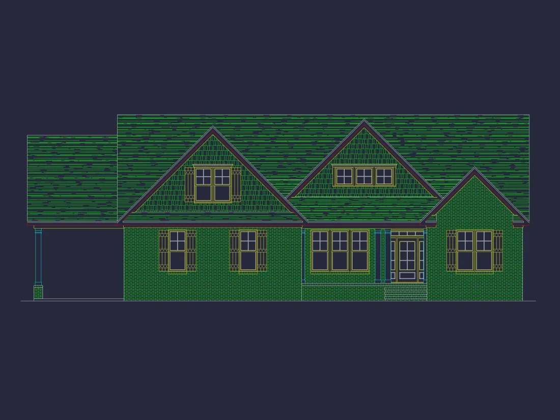 Craftsman house Floor Plan with 1.5 Story CAD Designs