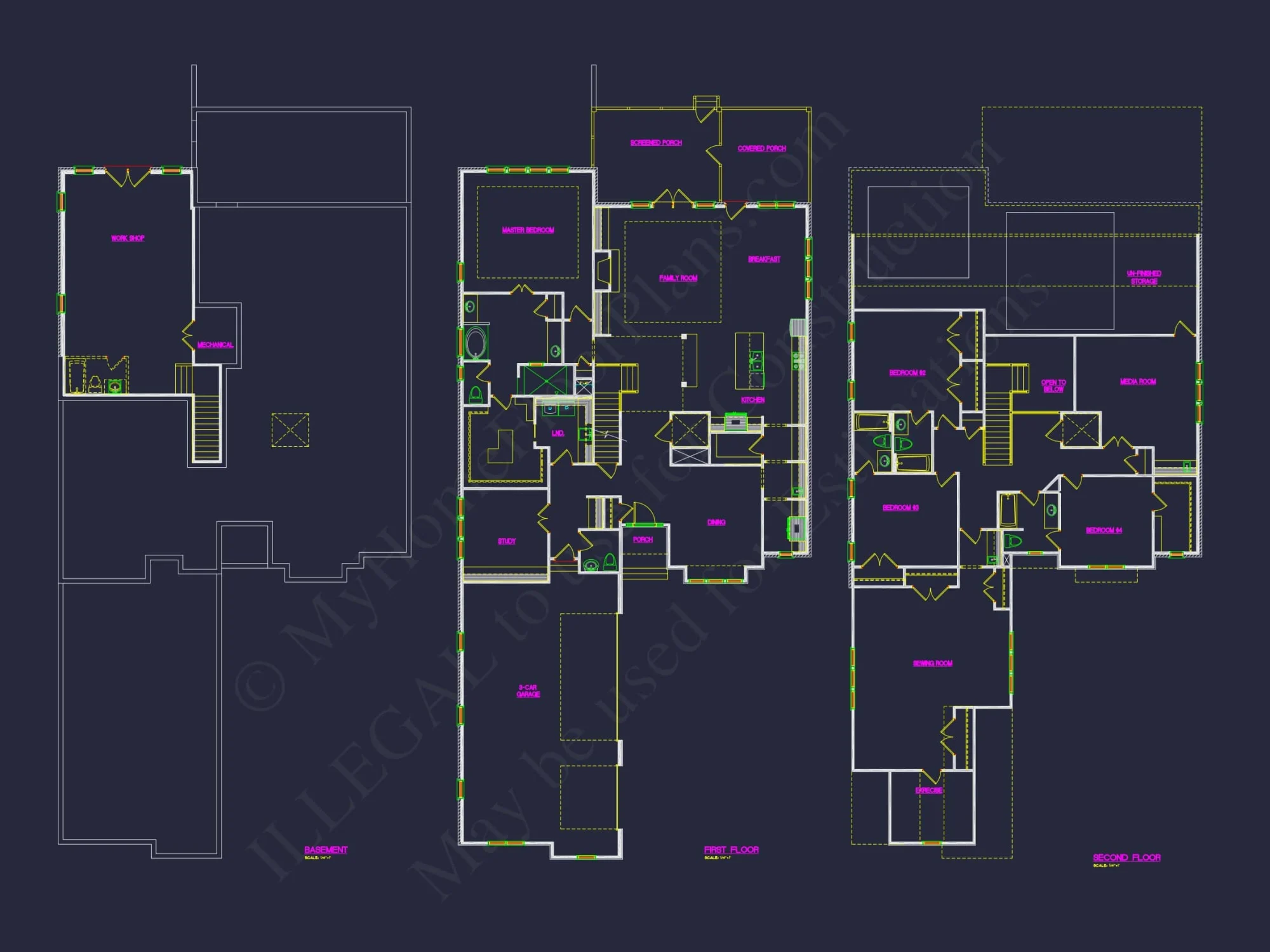 Modern house Plan with Detailed Blueprint and CAD Designs