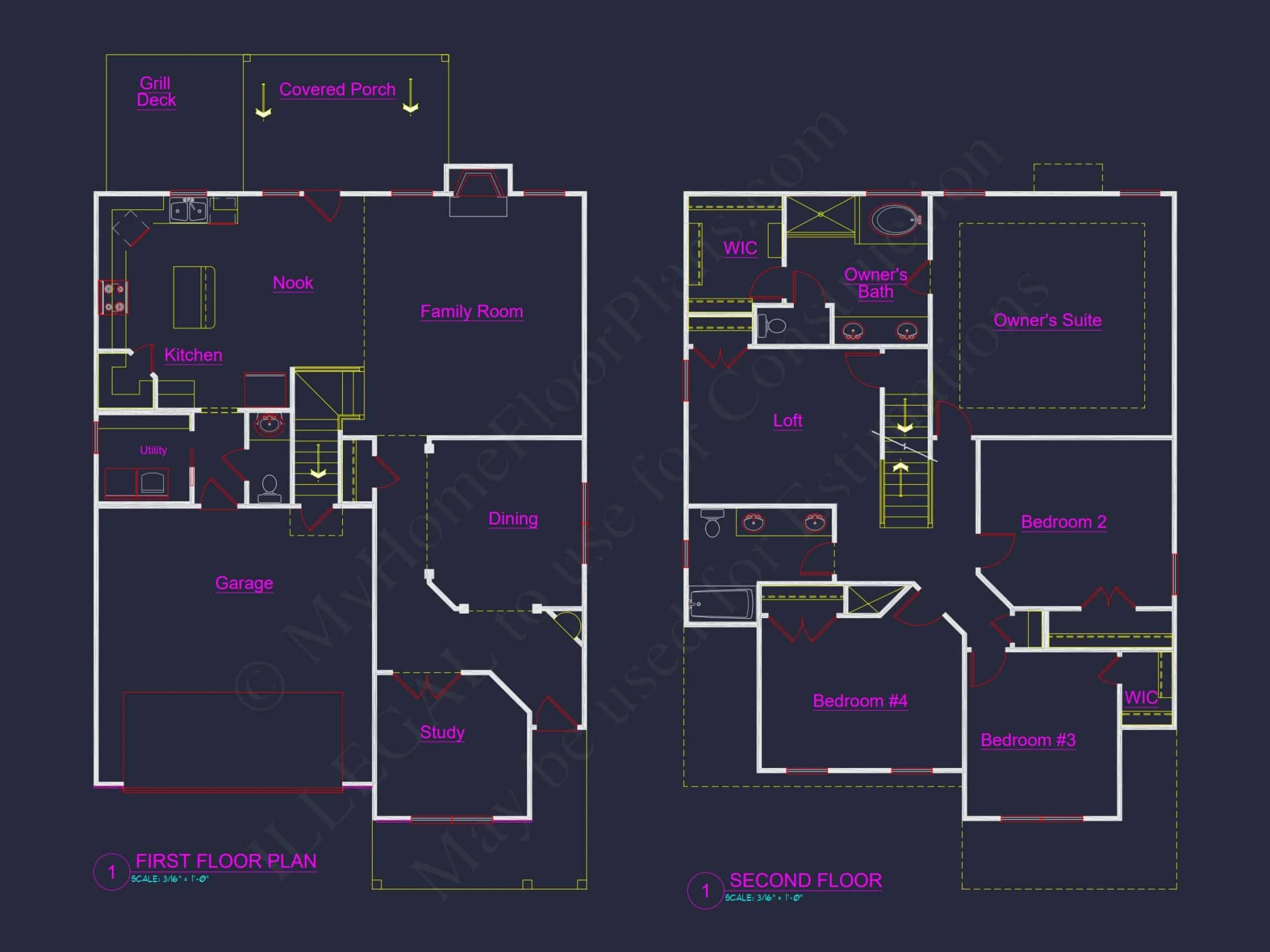 Modern house Blueprint with 2 Floors, CAD-Ready Floor Plans